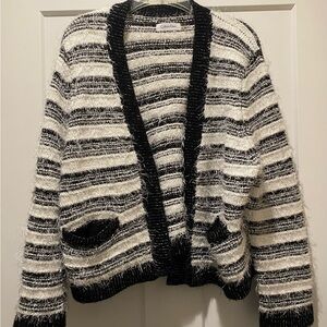 Calvin Klein Women’s Size XL Fuzzy Hairy Cropped Open Cardigan Striped